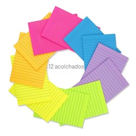 Paquete de 12 notas adhesivas forradas de 4 x 6 pulgadas, bloc de notas superadhesivas con rayas de colores brillantes