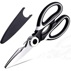 Kitchen shears with Cover,Multipurpose Utility Stainless Steel Heavy Duty scissors for Kitchen, Chicken, Poultry, Fish, Meat, Herbs, Black