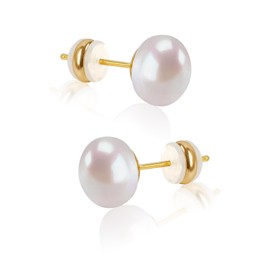 Natural Freshwater Cultured Pearl Stud Earrings, AAAA+Handpicked, Sterling Silver 14K Gold Plated Hypoallergenic Earring Studs Jewelry For Women (7mm)