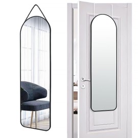 SCWF-GZ 47x14 Mirror Full Body Length Door Hanging Rope Hang Wall Mounted Metal Frame Arch Mirrors for Bedroom Bathroom Dressing Living Room 47 14 inch Black