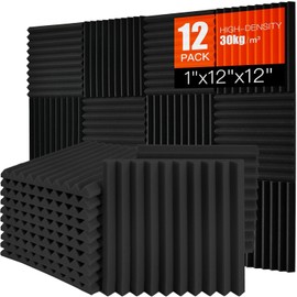Acoustic Foam Panels 12 Pack 1" x 12"x 12" High Density Soundproofing Wedges for Wall Sound Proof Foam Panels Noise Absorbing Blocker and Sound-Damping Black Perfect for Studio Office Gaming Room | Saiqiang