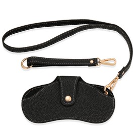 DOLOVIN Soft Leather Sunglasses Bag Portable Glasses Case Holder with Wrist Strap Sunglass Pounch Organizer Travel Eyewear Sleeve with Button Clip for Women Men(black)