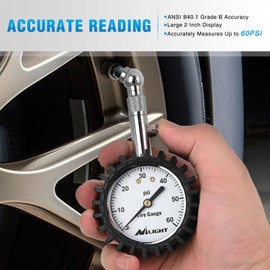Nilight Tire Pressure Gauge 60PSI Heavy Duty Stainless Steel Air Pressure Chucks ANSI B40.1 Certified Large 2" Dial Wheel Service Checker for Truck Semi Truck ATV Motorhome Cars & RV Accessories