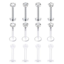 Lauritami Bioflex Lip Piercing Labret Stud 6 mm, 8 mm, 16G Medusa Monroe Flexible Plastic Retainer Lip Piercing, Pack of 12