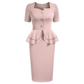 AISIZE Women's 1940s Vintage Square Peplum Bodycon Cocktail Dress XX-Large Pink