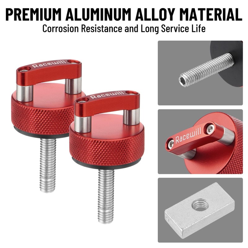 Racewill 8PCS Red Hard Top Quick Removal Fastener Thumb Screws