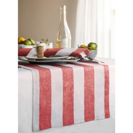Solino Home Linen Striped Table Runner 90 Inches Long - Cabana Stripe 100% Pure Linen Red and White Dining Table Runner 14 x 90 Inch for Christmas, Holiday, Winter