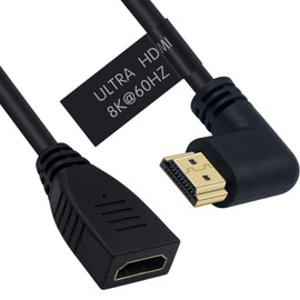 Poyiccot - Cable de extensión HDMI de 8 K, cable HDMI 2.1, ángulo recto de 90 grados, 8 K, HDMI macho a hembra, cable HDMI 2.1, 48 Gbps, compatible con 8 K 60 Hz, 4 K 120 Hz, 3D Ultra HDR HDMI Cable de extensión de 2 pies (M/F a la derecha)