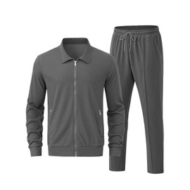 Riskrole Men's Waffle Tracksuit 2 Pieces Set Casual Long Sleeve Zip Up Sweatsuits Solid Athletic Jogging Suit Sets