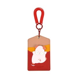 H HARUCO Cute Animal Pass Case, For Children, Women's, Commuter Pass Holder, Vertical, With Ring, PU Leather, Sneak Adventure Series, Animal, Pig