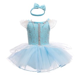 Lito Angels Princess Cinderella Dress with Headband for Baby Girls, Bodysuit Romper Costume Fancy Dress, Size UK 12m, 12–18 Months, Blue 299