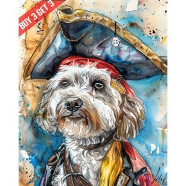 Havanese in a Pirate Outfit Dog Watercolor Painting Print 8x10