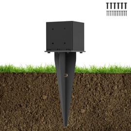 1 Pcs 6"x6" Fence Post Anchor Ground Spike 22"(Actual 5.6"x5.6") Heavy Duty Metal Fence Post Anchor with Black Powder-Coated for Deck,Fence,Porch,Railing,Mailbox