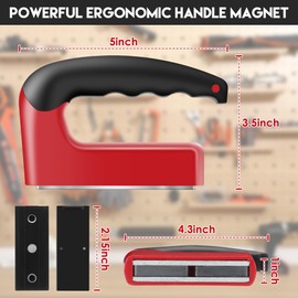100 Lb Magnet with Handle, Powerful Magnetic Pickup Tool with Rubber Ergonomic Handle, Heavy Duty Magnets for Lifting Metal Objects, Iron Plates, Doors (Red with 2 Magnetic Shields)