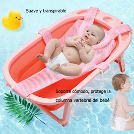 Red de Apoyo para asiento de Baño de Bebé, Soporte Tina Bebe Respaldo Bañera Antideslizante,Malla de Ducha para Recién Nacido (Rosa)