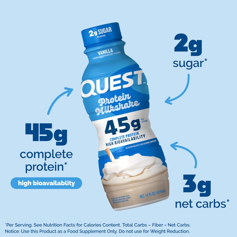 Quest Nutrition Vanilla Protein Shake, 45g Protein, 2g Sugar, 3g