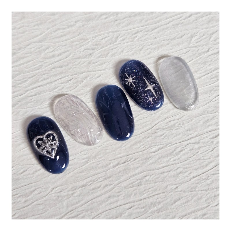Midnight Sparkle Handmade Nail Tips - Almond Long / 미드나잇