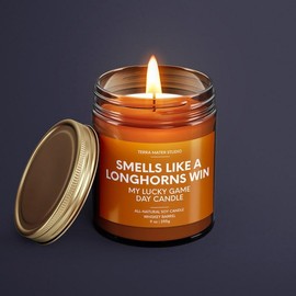 Smells Like A Longhorns Win | Texas Lucky Game Day Candle | Longhorns Gift | Texas Football Decor | Longhorns Candle - Size: 4 oz, Scent: Cinnamon Vanilla
