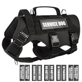WINSEE Service Dog Vest Harness for Medium Dog, Tactical Working MOLLE Vest with 10 Pet Patches, No Pull Heavy Duty Harness for Training Walking