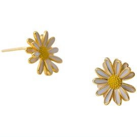 NicoWerk SOS597 Women's Silver Stud Earrings Daisy Flower 925 Sterling Silver Playful Gold-Plated Round Smooth White Yellow Shiny Filigree Unusual, Sterling Silver