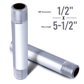 Supply Giant OQDI3473 1/2 Inch x 5-1/2 Inch Pipe Nipple, Chrome Plated Brass