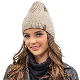 VIVISENCE Winter Hat for Women Beanie with Extended Cut Made of Warm Yarn Autumn Cosy Ideal for Cold Winter Days and Outdoor Activities Model 7017, beige