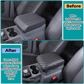 Hudiriy Center Console Protector Pad Automobile Armrest Box Cover Compatible with Ineos Grenadier 2020-2024 Car Armrest Box Panel Protect Trim Interior Accessories (Leather，Black)