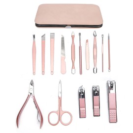 15pcs Manicure Stainless Steel Nail File Nail Clipper Ear Pick Eyebrow Trimmer Rose Gold