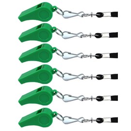 yueton Plastic Coach Whistles with Lanyard, Pack of 6 (Green)