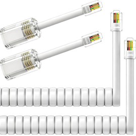 NECABLES 2+2Pack Cable de Teléfono Sin Enredos para Teléfono Fijo 2pcs Cable de Auricular de Teléfono y 2pcs Desenredador para Teléfono de Escritorio Blanco