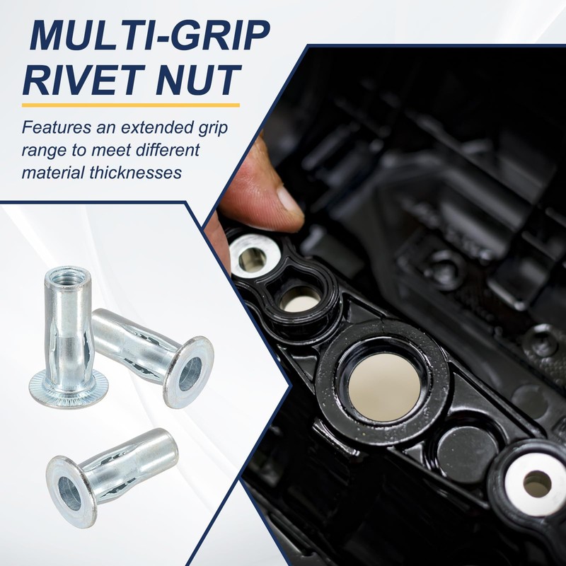 PATIKIL 12 Pcs Multi-Grip Rivet Nuts, M8 Pre-Bulbed Shank Flat