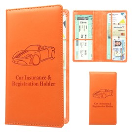 FACATH Leather Car Registration and Insurance Holder - Vehicle Glove Box Car Organizer,Auto Truck Comparment Accessories Case with Magnetic Closure for Driver License, Cards (Orange)