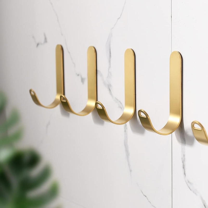 YANROO Gold Brass Hooks, J-Shaped Towel Robe Hook on Wall