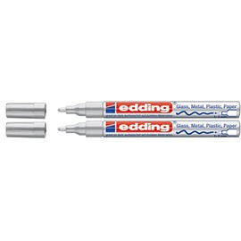 Edding 751 Paint Marker Pen M Bullet Tip, silber, Doppelpack