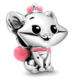 Beads R Us ® - Marie the Cat Charm/Bead or Pendant in Solid Sterling Silver Hallmarked 925 and coloured enamel, Compatible with all European style Charm Bracelets and Necklaces.