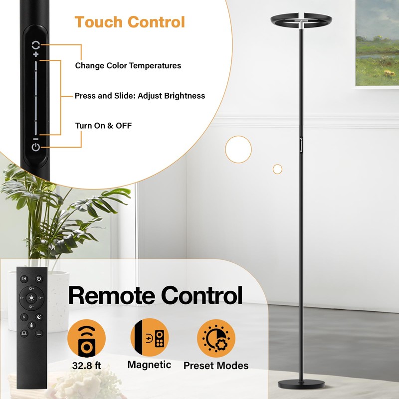 PreeOtti Floor Lamps for Living Room, 40W/2400LM Rotatable LED Floor