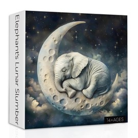 Elephant Moon Puzzles for Adults 1000 Pieces, Vintage Sleeping Elephants Jigsaw Puzzles, Fantasy Space Animal Challenging Puzzle