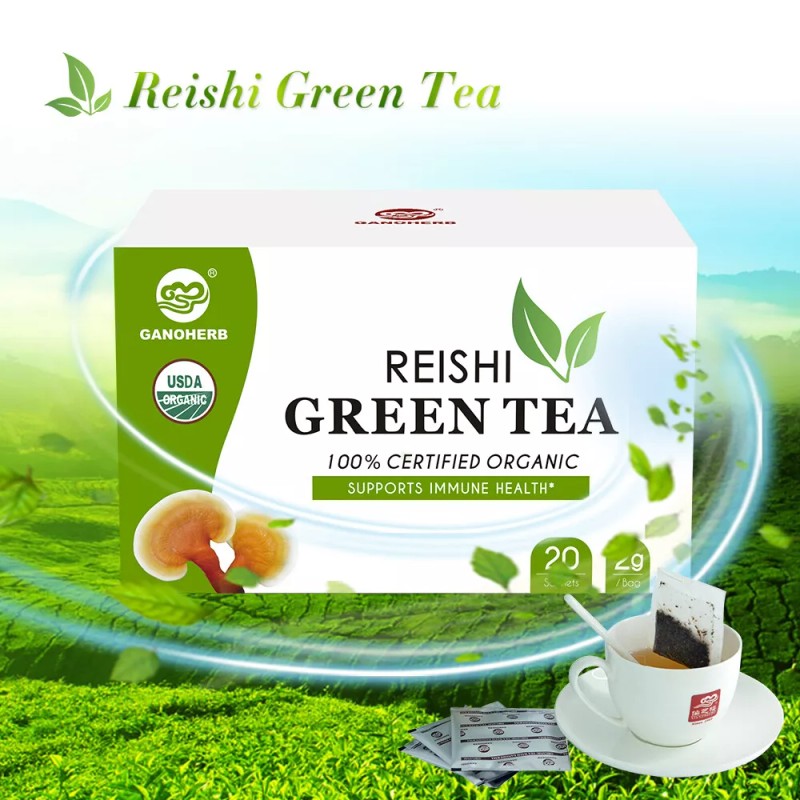 GANOHERB Organic Reishi Green Tea bags, 20 Counts