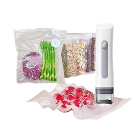 Handheld Vacuum Sealer for Food, Food Storage Bags Set, Reusable Sous Vide Bags (Vacuum Sealer Pump + 14 Bags)