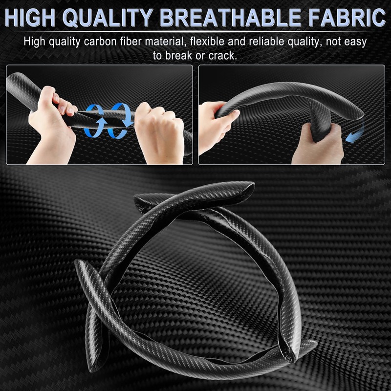 Amiss 3pcs Carbon Fiber Anti-Skid Steering Wheel Cover, Waterproof &