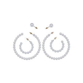 Urban Classics Unisex Pearl Hoop Earrings, Pack of 3, gold