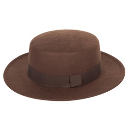 Wide Brim Wool Felt Flat Top Fedora Hat for Women and Men Pork Pie Hat Felt Boater Party Church Trilby Hats Brown