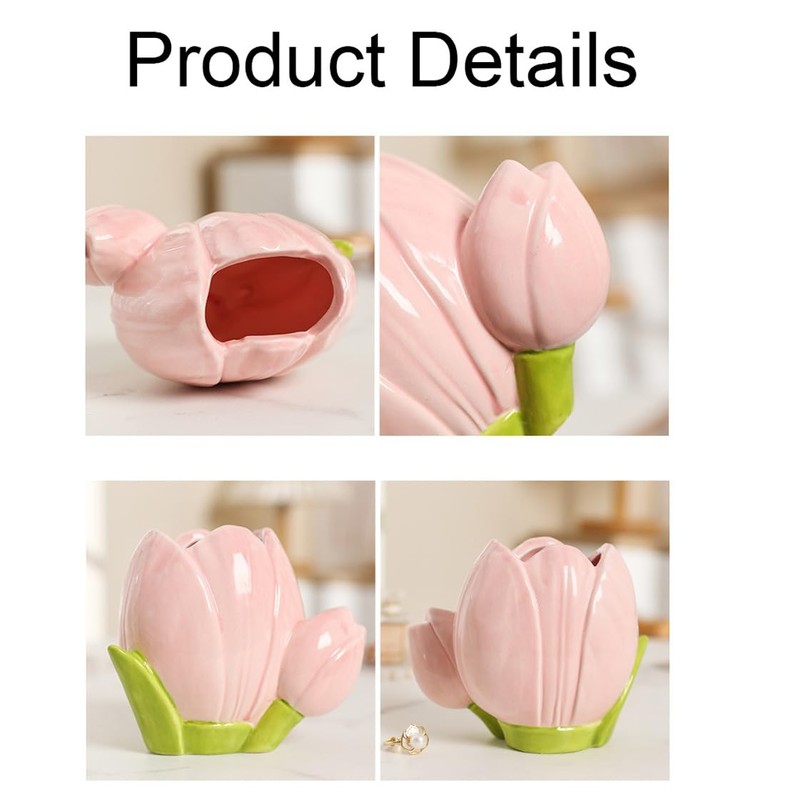 Hosoncovy Ceramic Tulip Makeup Brush Organizer Pot Makeup Brush Holder