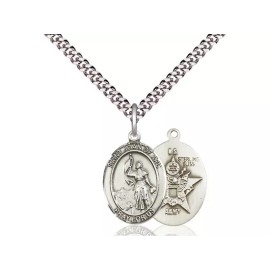 Bliss Sterling Silver Saint Joan of Arc Army Medal Pendant Necklace 24" Chain Gift