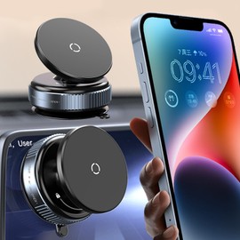 Smartphone Holder, Vacuum Suction Rotation, Car Magnet, Smartphone Stand, In-Car Smartphone Holder, Double-Sided, 360° Rotation, Equipped with High Performance N52 Magnet, Adjustable Angle