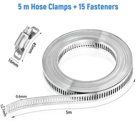 Spetsbst 5 m Hose Clamps Stainless Steel Hose Clamps Set with 15 Pieces Fixings Screw, Adjustable Screw Clamps for Home Gas Pipe Water Pipe