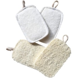 Natural Loofah Kitchen Sponges 4 Pack - Dish Scrubber Brush - Safe for Non Stick Pans Pots Cookware - Double Sided Available - Durable Sponge for Dishes, Coated Cookwares, Sink, Countertops