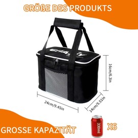 Hiqiku Small Cool Bag, 6L Mini Cool Bag, Leak-proof Picnic Bag, Thermal Bag, Lunch Bag, Cool Bag, Foldable for Work, School, Picnic, Travel (Black)