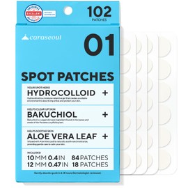 Caraseoul Pimple Patches - Dermatologically Tested Hydrocolloid Acne Plasters in 2 Sizes (10mm, 12mm) to Cover Pimples, With Bakuchiol & Aloe Vera, Korean Skin Care (Pack of 102)