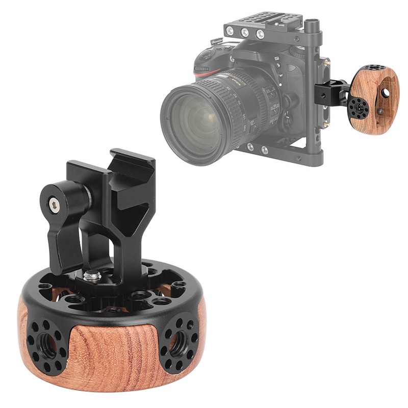 Round Side Camera Handle Handgrip Wooden Quick Release NATO Rail